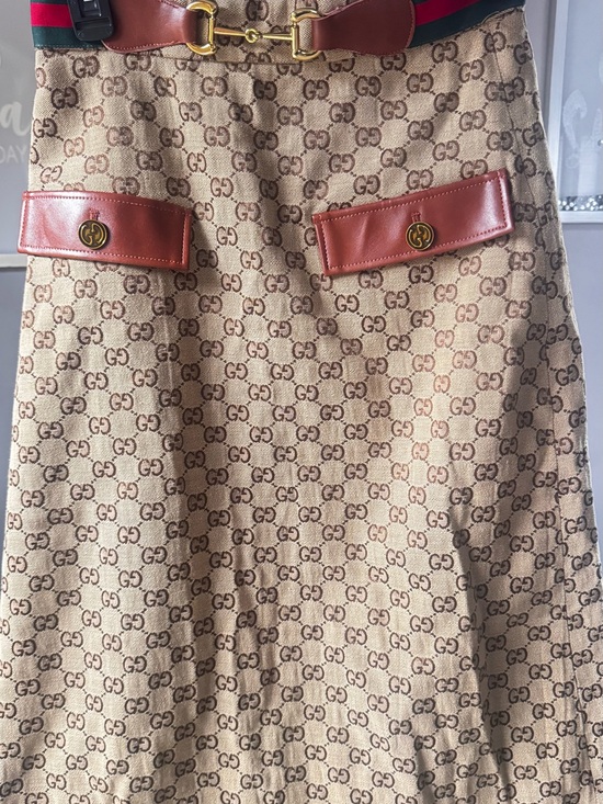 Gucci Dresses & Skirts - Gucci Beige GG Canvas A-Line Skirt with Brown Leather Trim and Gold Hardware